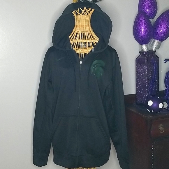 Nike Tops - Nike Therma-Fit Michigan State University Small Black and Green Zip Up Hoodie